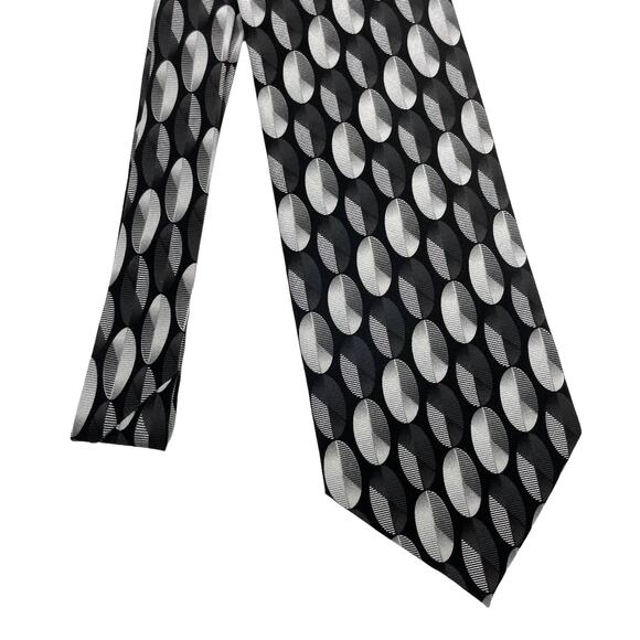 Peacock | Black & Gray Oval Circle Print Silk Neck Tie - Picture 1 of 7
